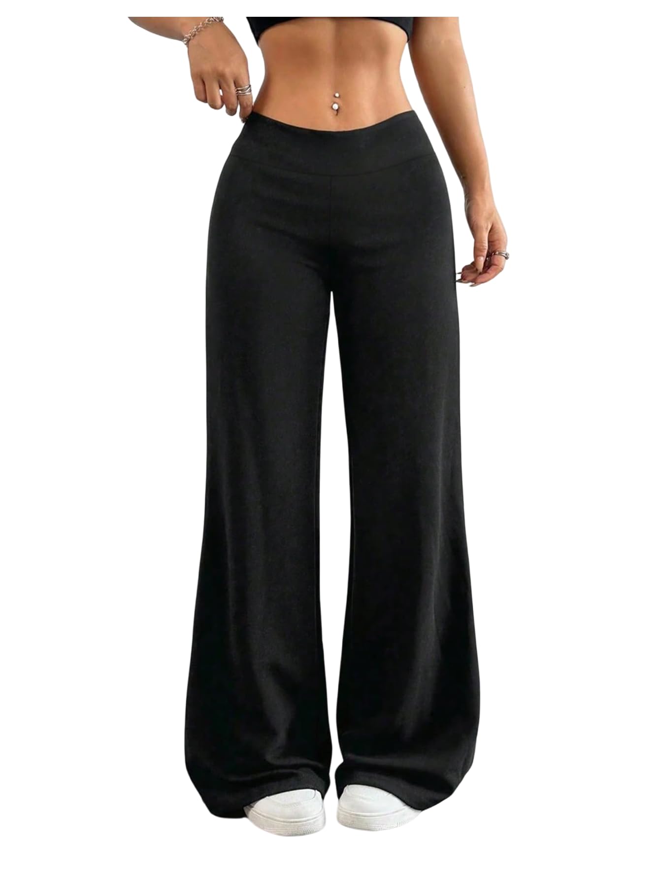Floerns Womens Elastic Waist Straight Leg Pants Stretchy High Waisted Casual Travel Pants