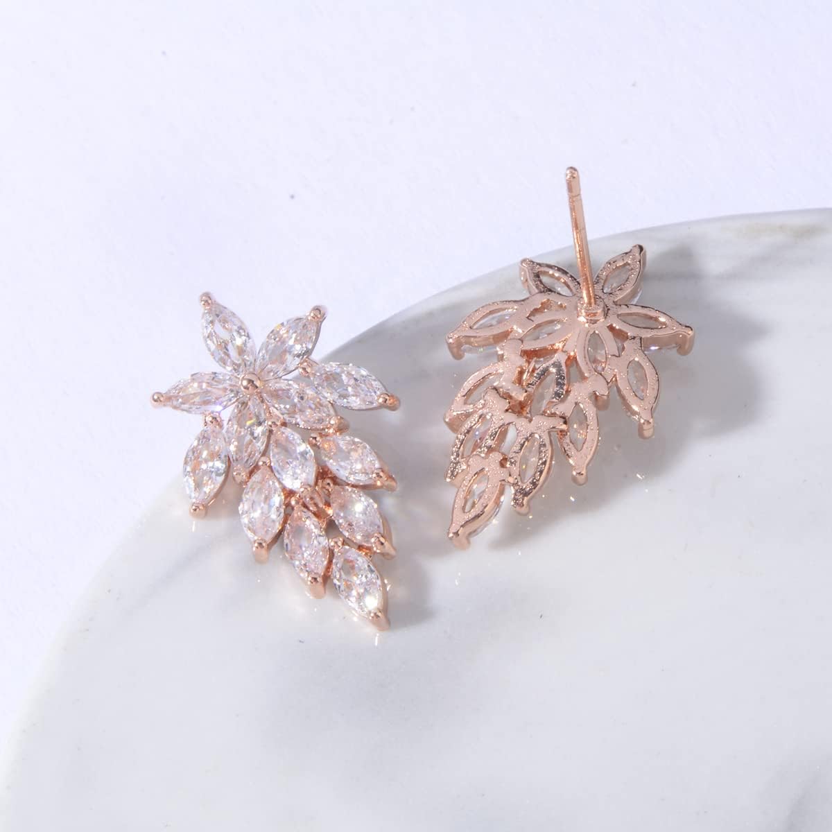 Cubic Zirconia Wedding Bridal Stud Earrings Sterling Silver Crystal CZ Rhinestone Birthstone Leaf Cluster Post Pieced Earrings Costume Jewelry for Party Prom Women Girls Gift - Image 4
