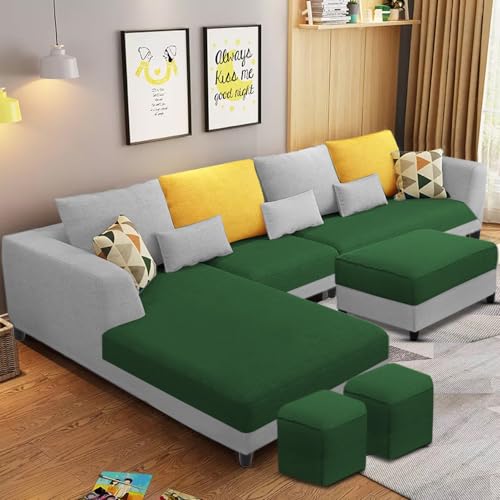 Image of Galib LHS 8 Seater L Shape Sofa Set for Living Room (Green Grey Fabric) Premium Fabric Sofa