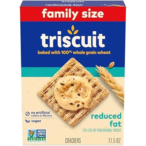 Triscuit Reduced Fat Whole Grain Wheat Crackers, Vegan Crackers, Family Size, 11.5 oz Cover