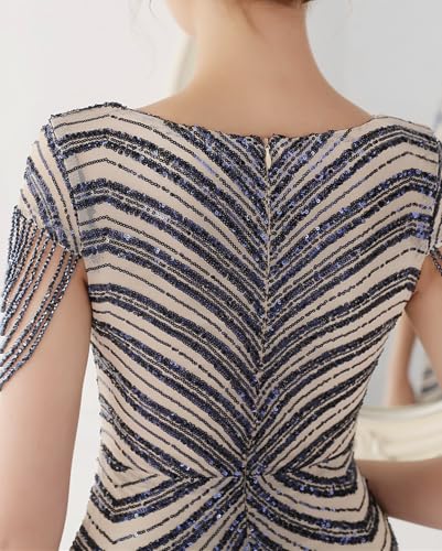 Image of houstil Formal Dresses for Women Sequin 1920s Full Length Evening Party Gown Great Gatsby Cocktail Wedding Dress