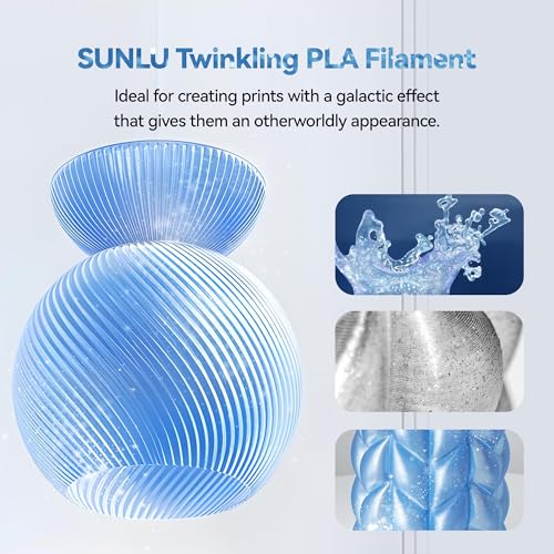 Image of SUNLU Shiny Sparkle PLA Filament 1.75mm, Galaxy Glitter 3D Printing Filament, Dimensional Accuracy + /- 0.02mm, 1kg Spool, Works with Most FDM Printers, Twinkling Blue