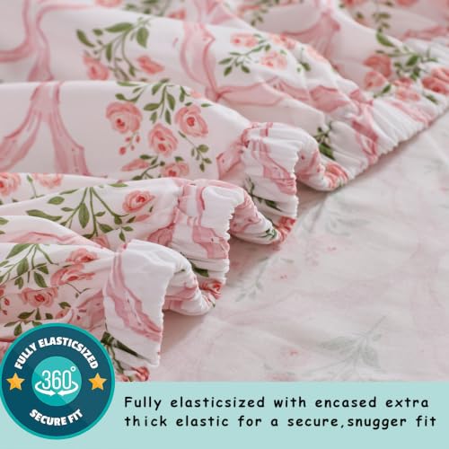 Image of Brandream Organic Cotton Crib Fitted Sheets for Baby Girls Fit Crib /Toddler Bed | French Country Pink Floral Trellis, Grandmillennial Cottagecore Style Super Soft Cotton Baby Nursery Bed Sheet