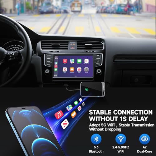 Image of Jemluse Wireless CarPlay Adapter for Apple iPhone - Multi-User Seamless Connection for Convert Wired to Wireless Car Play Adapter - No Latency from iOS 10+ to Screen w /USB C(Lunar Silver)