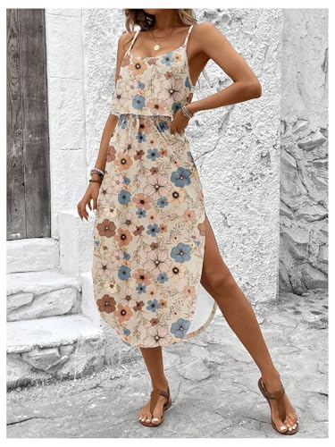 Image of RoseSeek Women's Spaghetti Strap Tie Dye Cami Sun Dress Beach Midi Summer Dresses Resort Wear Vacation Outfits