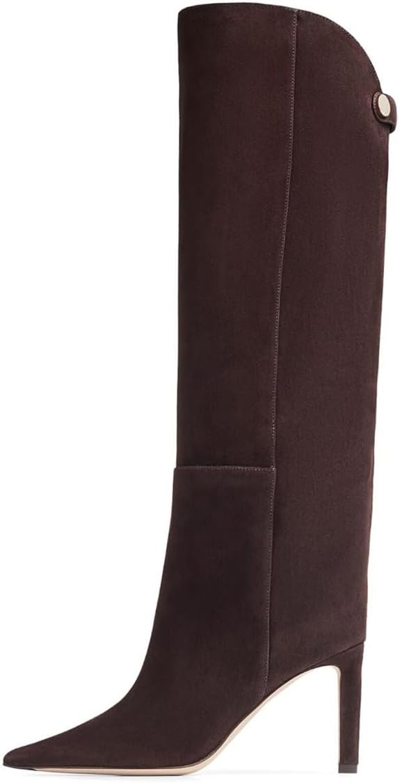 FOWT Women Pointed Toe Over The Knee High Boots Stiletto High Heel Wide Calf Boots Rivet Studded Fashion Outfit Shoes Size 4-16 US