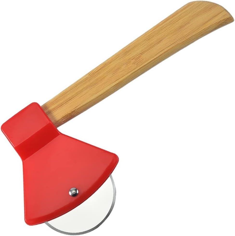 Pizza Slicer Stainless Steel Axe Bamboo Handle Pizza Cutter Rotating Blade Home Kitchen Cutting Tool Pizza Knife for Pizza Pies Waffles Pizza Cutters