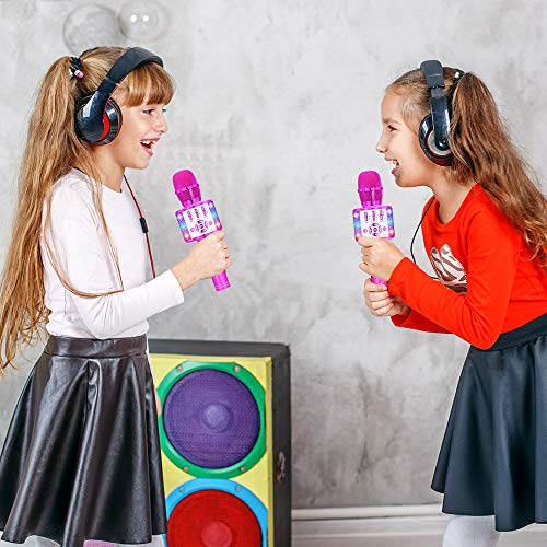Image of Amazmic Kids Karaoke Microphone Machine Toy Bluetooth Microphone Portable Wireless Karaoke Machine Handheld with LED Lights, Gift for Children Adults Birthday Party, Home KTV(Purple)