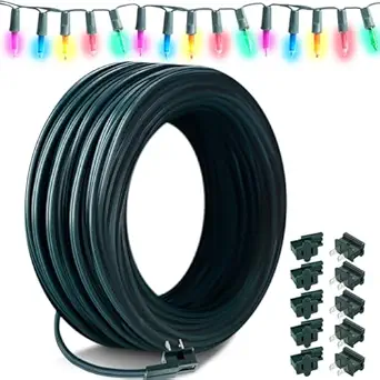 Kanayu Low Voltage Landscape Wire 250 Feet 18/2 Electric Wires Christmas Green Spt-1 18Awg Blank Wire for Christmas Lights with 10 Vampire Zipper Plugs Green Primer Cable for Decoration