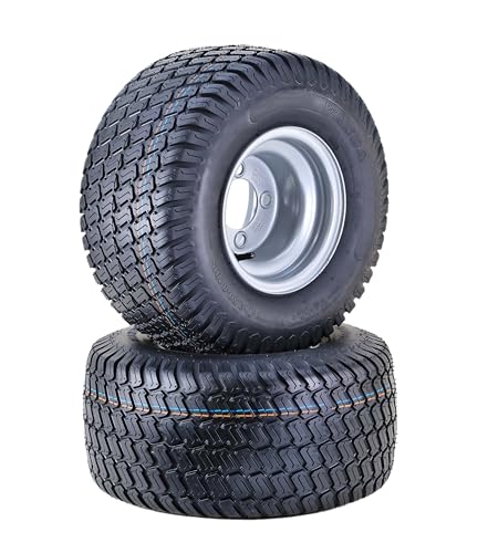 WANDA Lawn Mower Tractor Tire Wheel Assembly 18X9.5-8 4-Ply with 4 Lugs on 4' PCD Silver Wheel-13032,SET 2