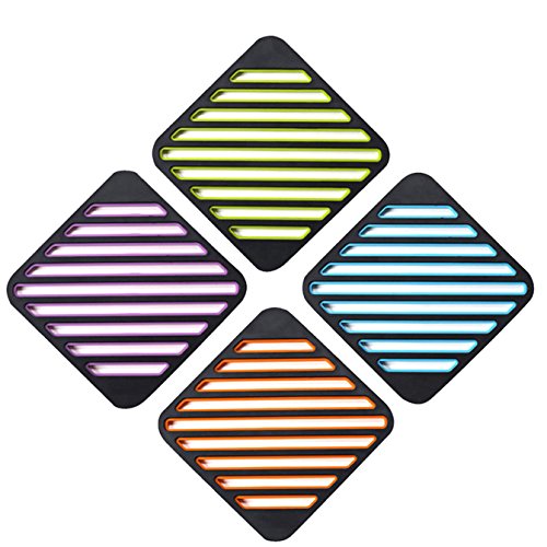 Coralpearl Trivet Mat Silicone Pot Holder Set 2 in 1, Hot Pad Rest Protector Heat Resistant Flexible Potholders for Dishes Plates Tea Pots Pans Iron Skillet, Kitchen Table Countertops (Square-4 pcs)