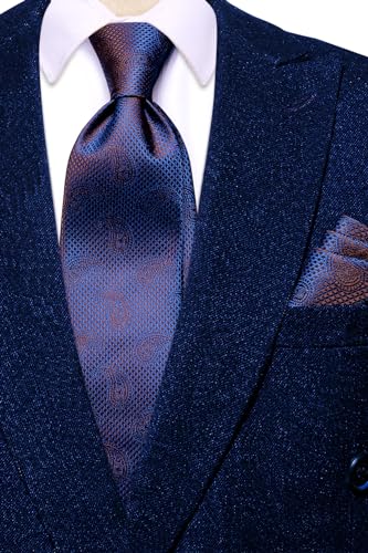 Image of Dubulle Mens Tie and Lapel Pin Paisley Striped Floral Necktie for Men Pocket Square Cufflinks 4PCS Set Wedding Party