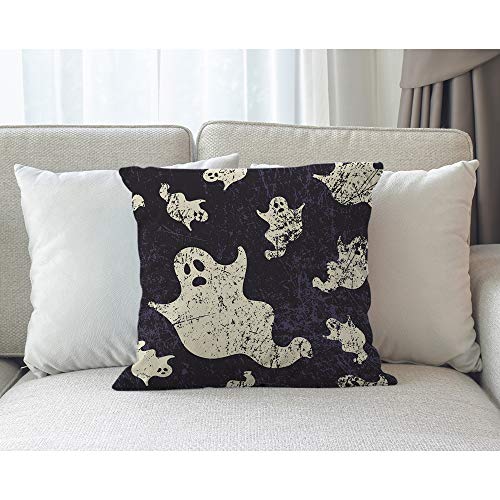 Moslion Skull Pillow Case Halloween Ghosts Spirit In Doodle Skeleton Throw Pillow Cover 18X18 Inch Cotton Linen Canvas Decorative Square Cushion Cover For Sofa Bed Purple White #TOP2