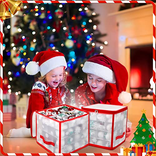 Saintrygo Christmas Ornament Storage Box Snowflake Christmas Storage Containers With 64 Compartment Zippered Bauble Ornament Storage Box Vinyl Plastic Ornament Box With Handles, 12 Inch (4 Pcs) #TOP6
