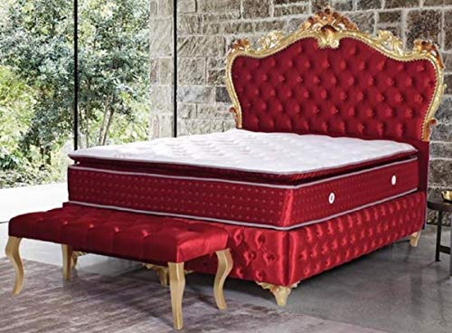 Casa Padrino Letto Matrimoniale Barocco Rosso/Oro - Letto in Velluto Ornato con Materasso - Camera da Letto in Stile Barocco - Mobili per Camera da Letto