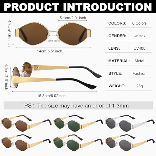 Trendy Hexagon Metal Sunglasses for Women Men Small Retro Narrow Metal Frame Shade4