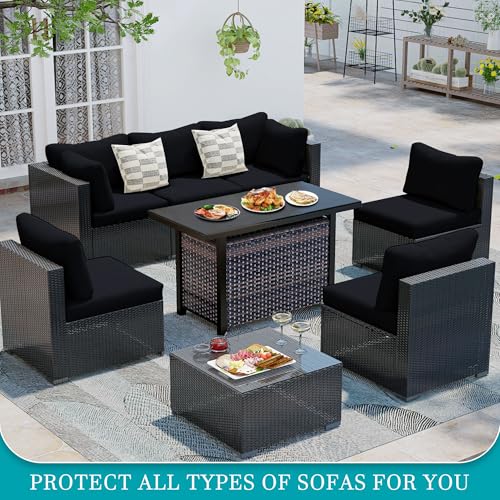 Image of 12 Pcs Stretch Patio Cushion Covers,Outdoor Couch Covers Replacement,Outdoor Couch & Sofa Slipcovers,for Patio Furniture Cushion Covers,Washable Reusable Furniture Protector (Black,Cover Only)