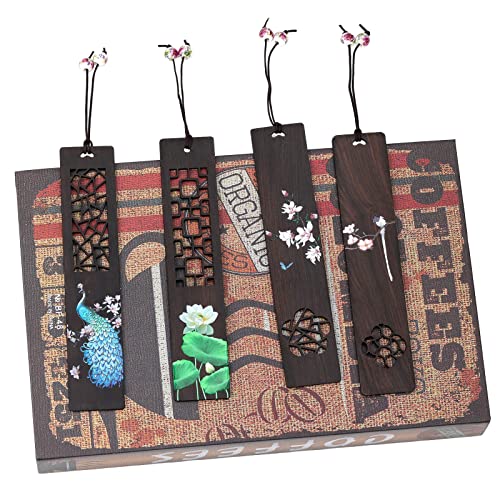 Zizzon Wooden Bookmark For Men Women, Handmade Natural Wood Carving, Hollow Out And Painted Craft, Ideal Gifts For Men Women Friends Girls Teachers, Birthday Present (Peacock And Lotus) #TOP3