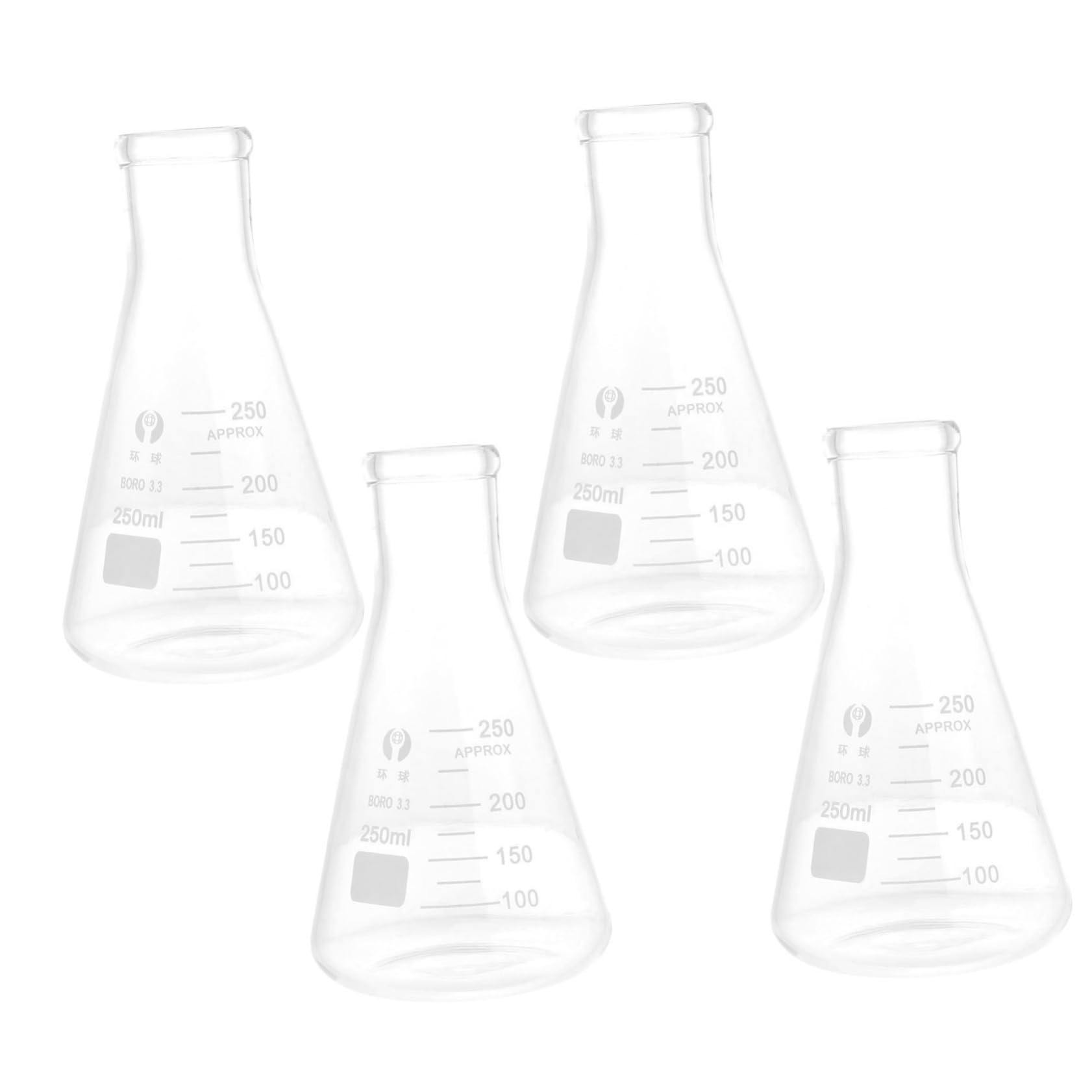 GARVALON Beuta in Vetro Conico Spesso per Studenti, Set da 4 Pezzi per Esperimenti Scolastici di Chimica Design Triangolare Pratico e Resistente