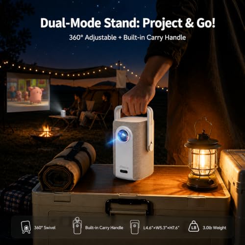 Image of Short Throw Projector 4K, Now with Netflix, Auto Focus, 40W Dolby | 1500ANSI Portable Projector with Dual-Mode Stand, HDR10+, AirPlay, Outdoor Movie Projector for Bedroom /Home Theater /Camping