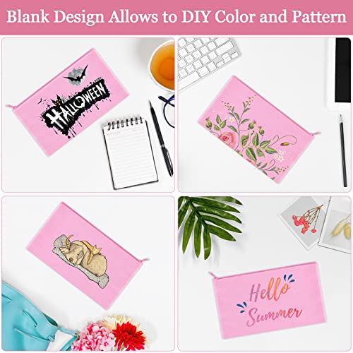 Image of 12 Pieces Cotton Canvas Makeup Bag, Multipurpose Cosmetic Bag with Zipper Travel Toiletry Pouch, Blank DIY Craft Bag (Pink, S)