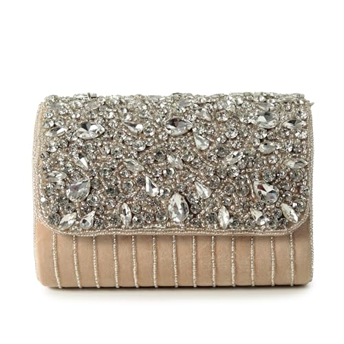 Image of THE TAN CLAN Grace Beige Flap Over Clutches for women Bag for Women- Elegant Evening Handbag, Stylish Purse, Perfect for Parties, and Special Occasions