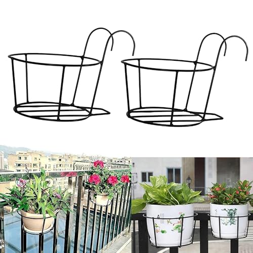Pivalo Hanging Flower Pot Holder Round Balcony Railing Plant Basket Planter Iron Art Over The Rail Fence Potted Rack Decor for Orchid Deck Patio Ledge (Pack of 2, Black) (B0CZ4993SP) Amazon Price History, Amazon Price Tracker