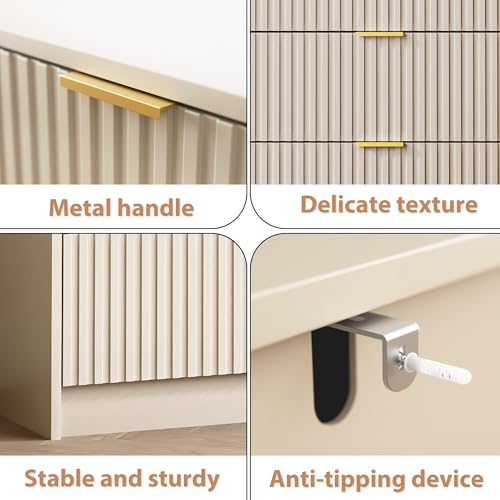 Image of MAISONARIA 6 Drawer Dresser for Bedroom, 55 inch Wide Modern Chest of Drawers with Gold Metal Handles, Fluted Wood TV Stand for Living Room, Hallway(Beige)