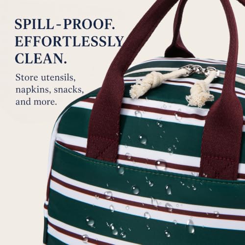 Image of LOVELYWIND Lunch Box for Women, Insulated Lunch Bag, Green Striped Tote
