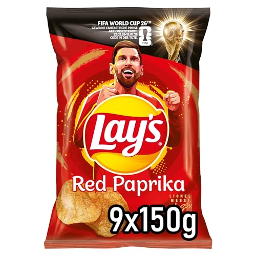 Lays Red Paprika Knusprig gewürzte Kartoffelchips für eine gelungene Party 9 x 150 g (Verpackungsdesign kann abweichen)