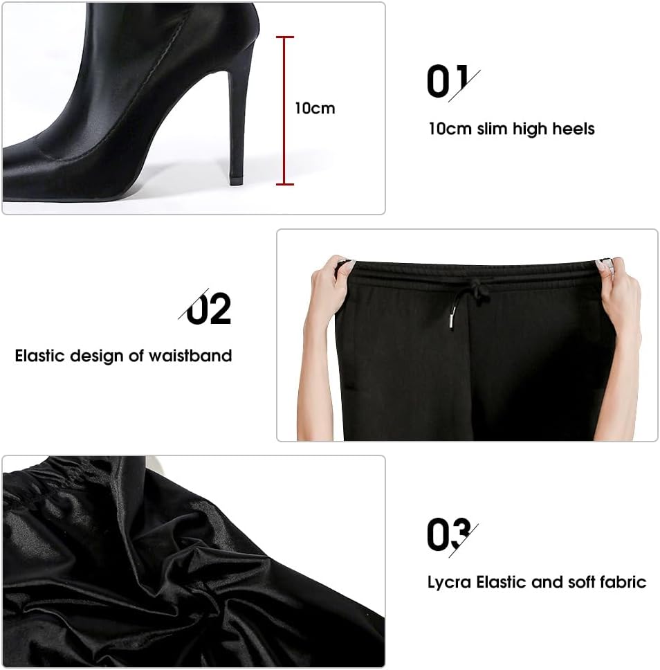 Pull On Legging Boots for Women Thigh High Stiletto Stretch Heel Boots