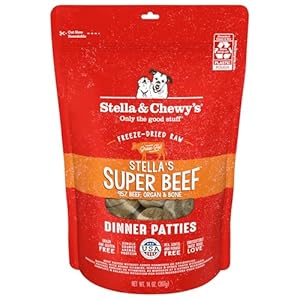 Stella & Chewy's Freeze Dried Raw Dinner Patties – Grain Free Dog Food, Protein Rich Stella’s Super Beef Recipe – 14 oz Bag Stella Chewys Freeze Dried Raw Dinner Patties–Grain Free Dog Food Protein Rich Stellas Super Beef Recipe–14 oz Bag