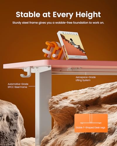 Image of ErGear Height Adjustable Electric Standing Desk, 55 x 28 Inches Sit Stand up Desk, Memory Computer Home Office Desk, Pink