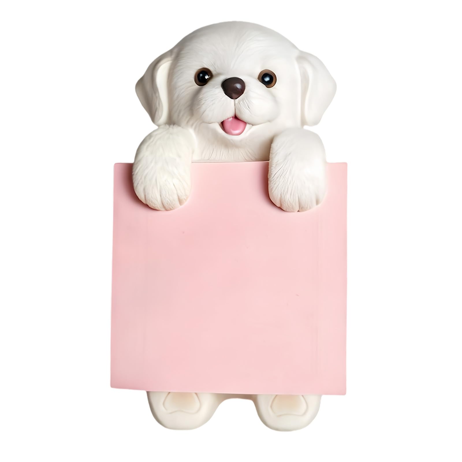 Tsophreniq Hand Carved Canine Shaped Memo Holder Resin Note Paper Dispenser for Tabletop Display in White and Yellow Colors Functional Home Offices Decor