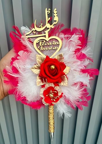 Image of Customize Beautiful Nikah Pen with Red Roses | Customised for Wedding Ceremony | Bride and Groom Name (Blue Ink)