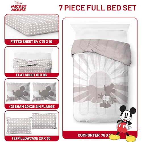 Image of Disney Mickey Mouse Full Comforter Set 7 Piece Cartoon Bedding, Grey | Bed in a Bag, Comforter Sheets Shams Pillowcases, Official Product, Soft Microfiber, Machine Washable, Kids Gift