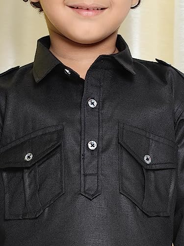 Image of AJ DEZINES Kids Cotton Full Sleeve Solid Black Pathani Suit Set for Boys - Ethnic Wear | Traditional | Festival Wear for boys - Regular Fit