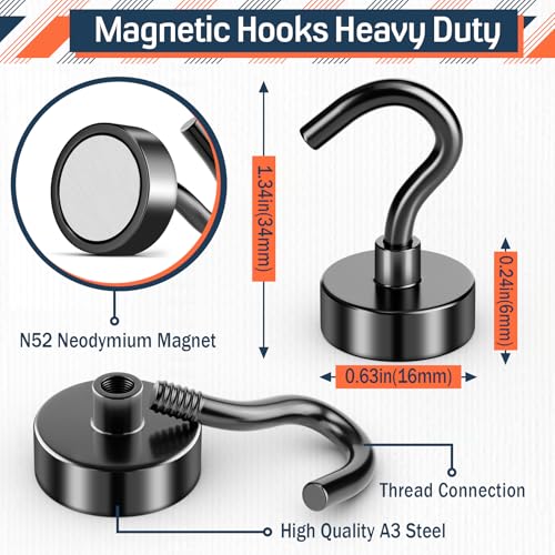 Image of FINDMAG 20 Pack 30LB+ Magnetic Hooks for Cruise Cabins, Black Magnetic Hook