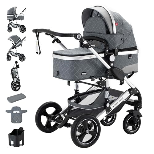 Daliya® BAMBIMO 2in1 Kinderwagen & Buggy (Grau - Rahmen Silber)