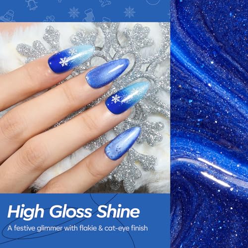 Image of modelones Cat Eye Gel Nail Polish Set Glitter 6Colors Blue