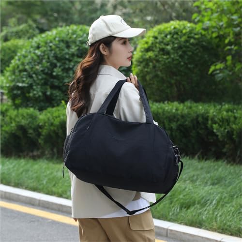 Wet And Dry Separation Women's Handbag Travel Soft Foldable Pure Cotton Breathable Leisure Bag(Black)4