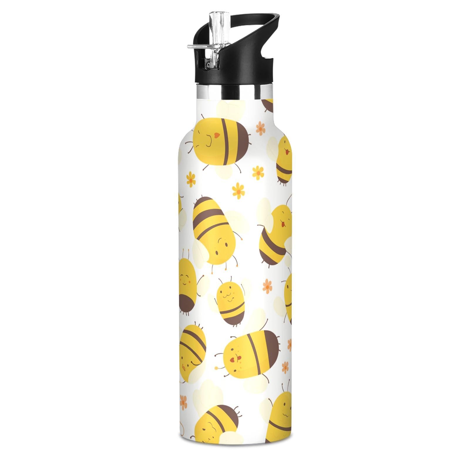 Kaaviyo Boys Pattern Yellow Bees Flying Honey Water Bottle Stainless Steel Jug Insulated Vacuum Cup For Girls(600Ml)