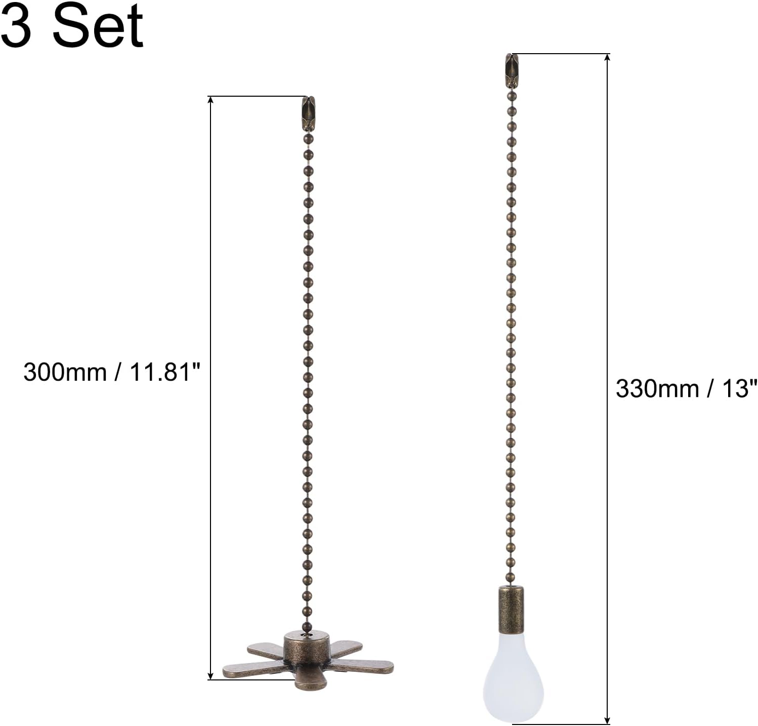 uxcell 13 Inch Ceiling Fan Pull Chain Extender Sets, 6 Pcs Beaded Ball Fan Pull Chain with Decorative Light Bulb and Fan Cord for Ceiling Light Lamps Fan, Bronzy