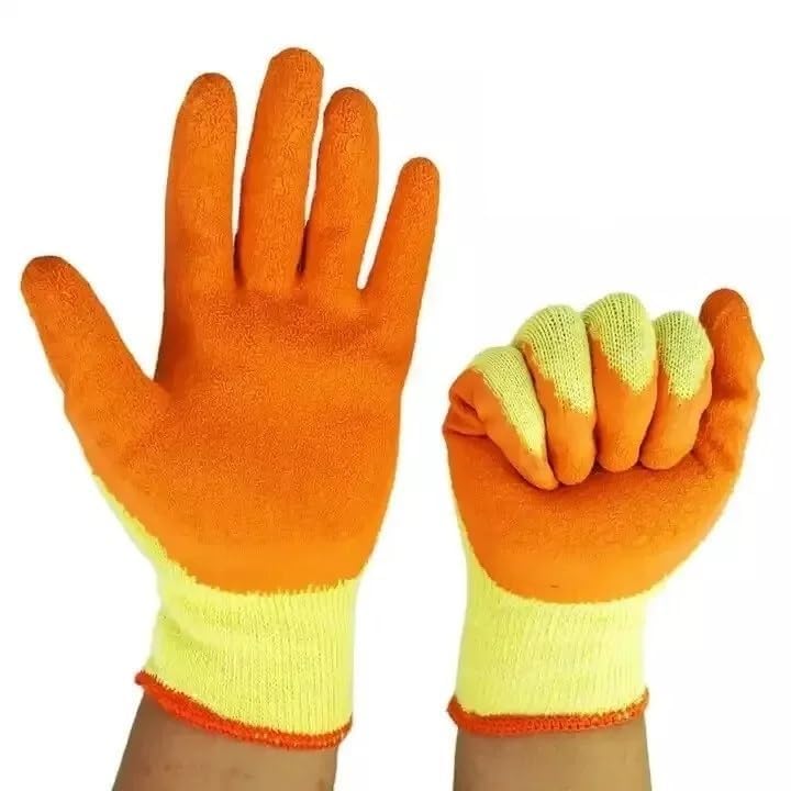 A406 24 Pair Latex Coated Orange Rubber Work Gloves Mens Safety Builders Gardening Scaffolding Mens Safety Gloves (X-Large/10)