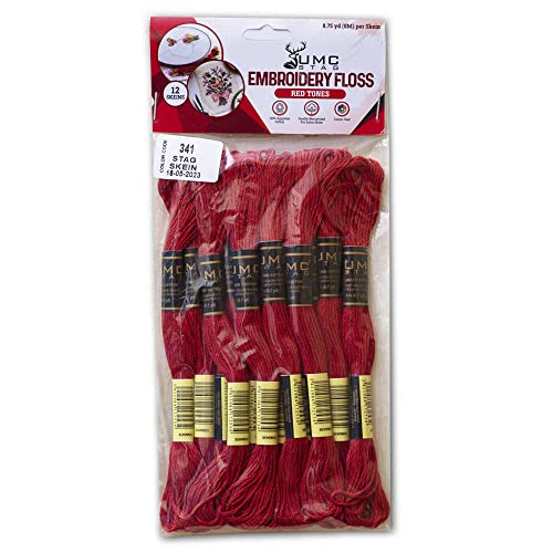 Image of Pack of 12 Premium Embroidery Thread | 100% Egyptian Cotton Premium Skeins | Cross Stitch Embroidery Floss | Oeko TEX Certified Stranded Cotton | Ideal for Arts & Crafts (Copper Red 341)