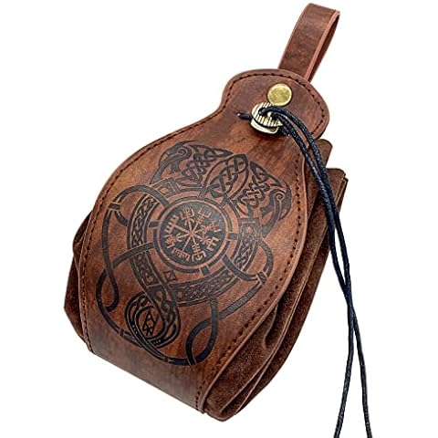 Medieval Faux Leather Drawstring Pouch Portable Belt LARP Waist Bag Viking Renaissance Cosplay Costume Purse Steampunk Dice Bag for Men Women (C) Cover