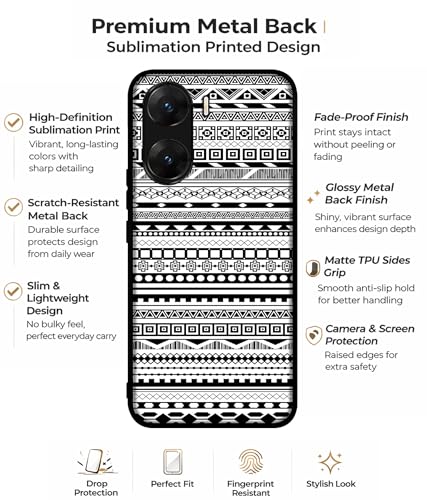 Image of Black & White Patterns Design Premium 2D Printed Metal Back Case Cover for Vivo V29E 5G