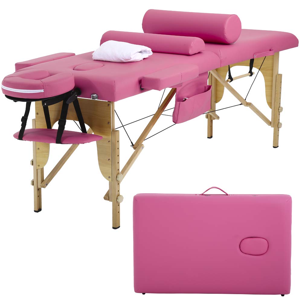 BestMassage Massage Bed Portable Massage Table 24 inch Wide Lash Bed Height Adjustable 2 Folding with Towel Hanger Oil Pouch Half Bolster Round