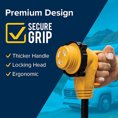 Image of Camco Power Grip 50-Ft 30 Amp RV Extension Cord w / 90 Heads Locking End