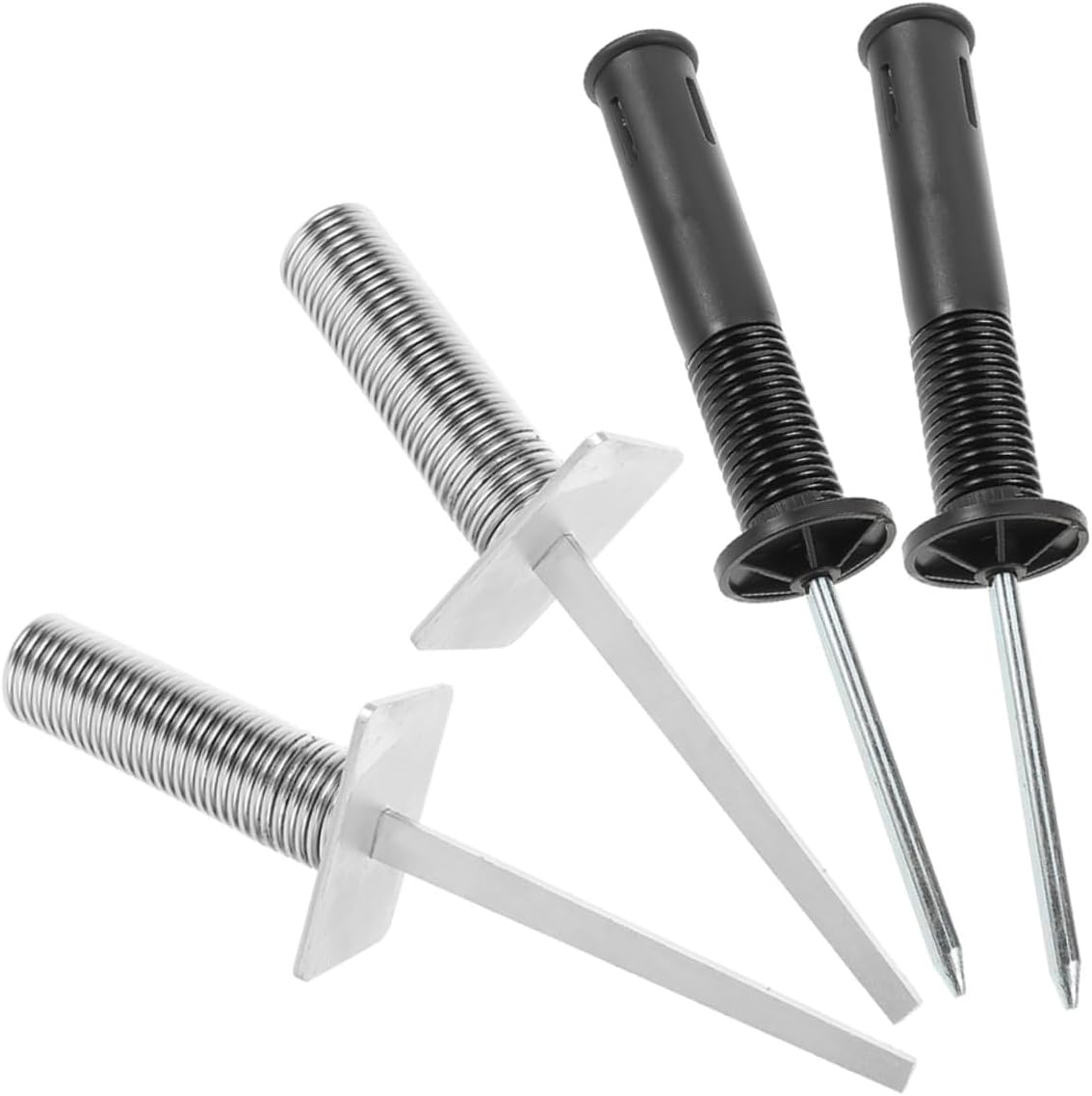 4pcs Soccer Training Ground Stakes with Spring-Mounted Spike Bases, Metal and Black Spring Corner Flag Holders for Football Field Marking and Drill Pole Setup